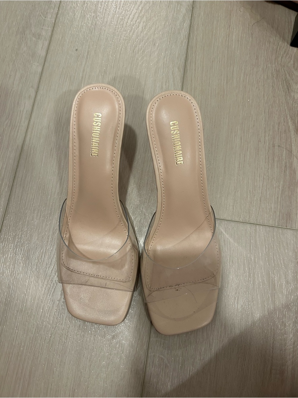 Cushionaire Nude Clear Strap Slide Heels - Women's Low Heel